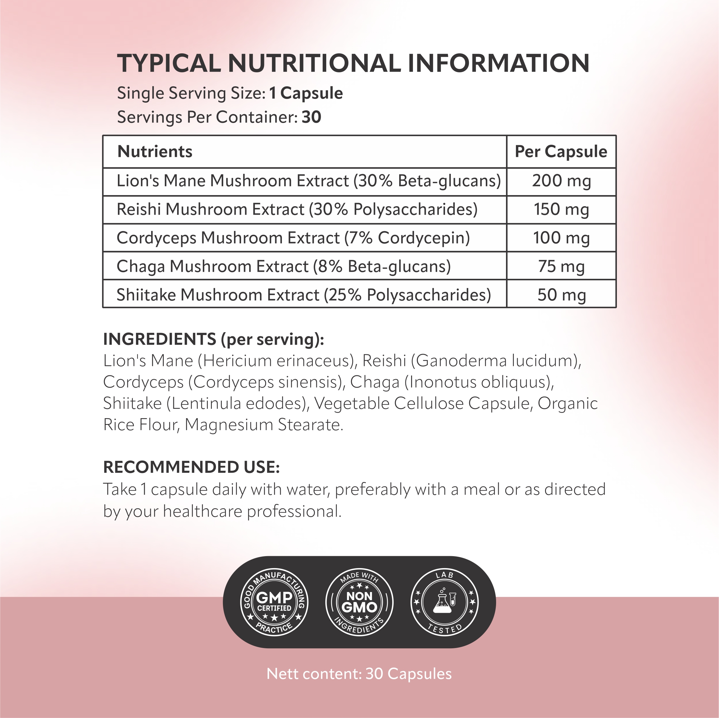 Mushroom Complex ingredients